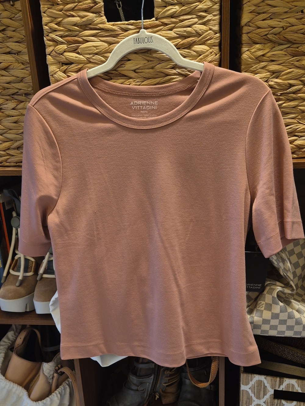Adrienne Vittadini Short Sleeve Crewneck Top - Dusty Pink